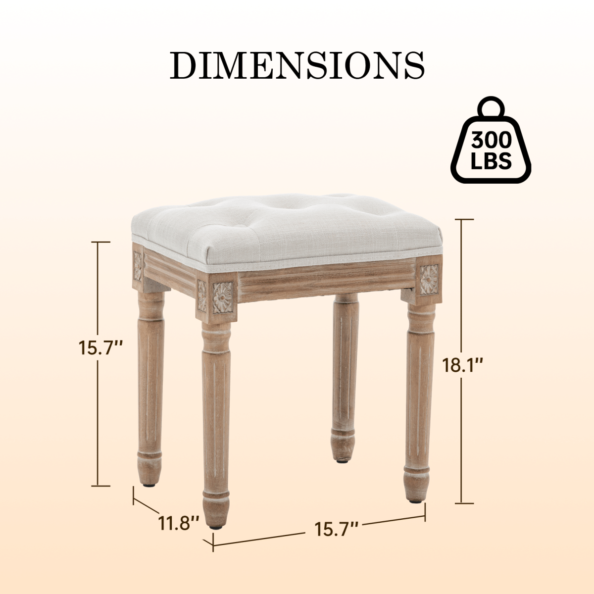 WOOD Streamdale Tufted Linen Vanity Stool with Wood Legs, Beige