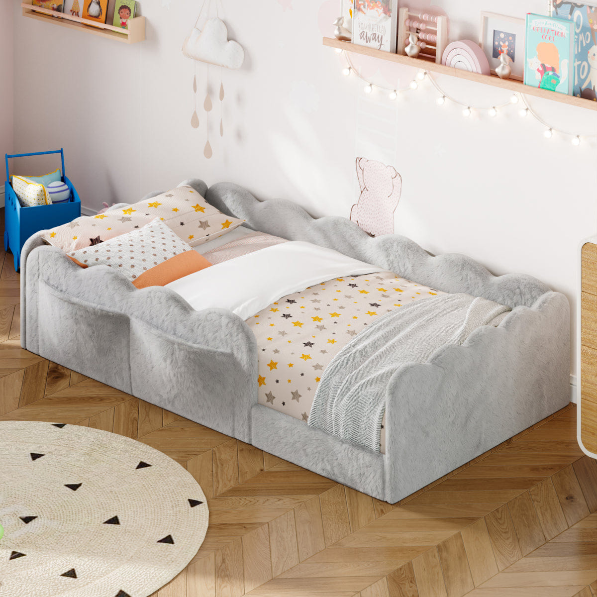 FLOOR Streamdale Twin Size Upholstered Floor Bed, Light Gray