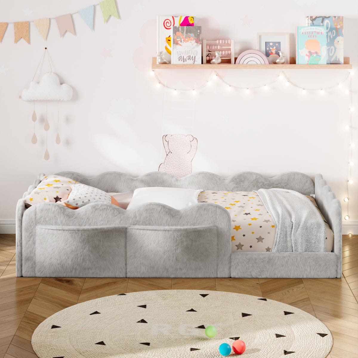 FLOOR Streamdale Twin Size Upholstered Floor Bed, Light Gray