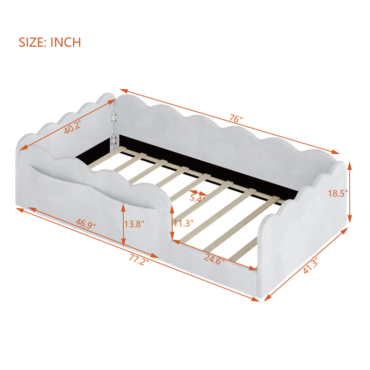 FLOOR Streamdale Twin Size Upholstered Floor Bed, Light Gray