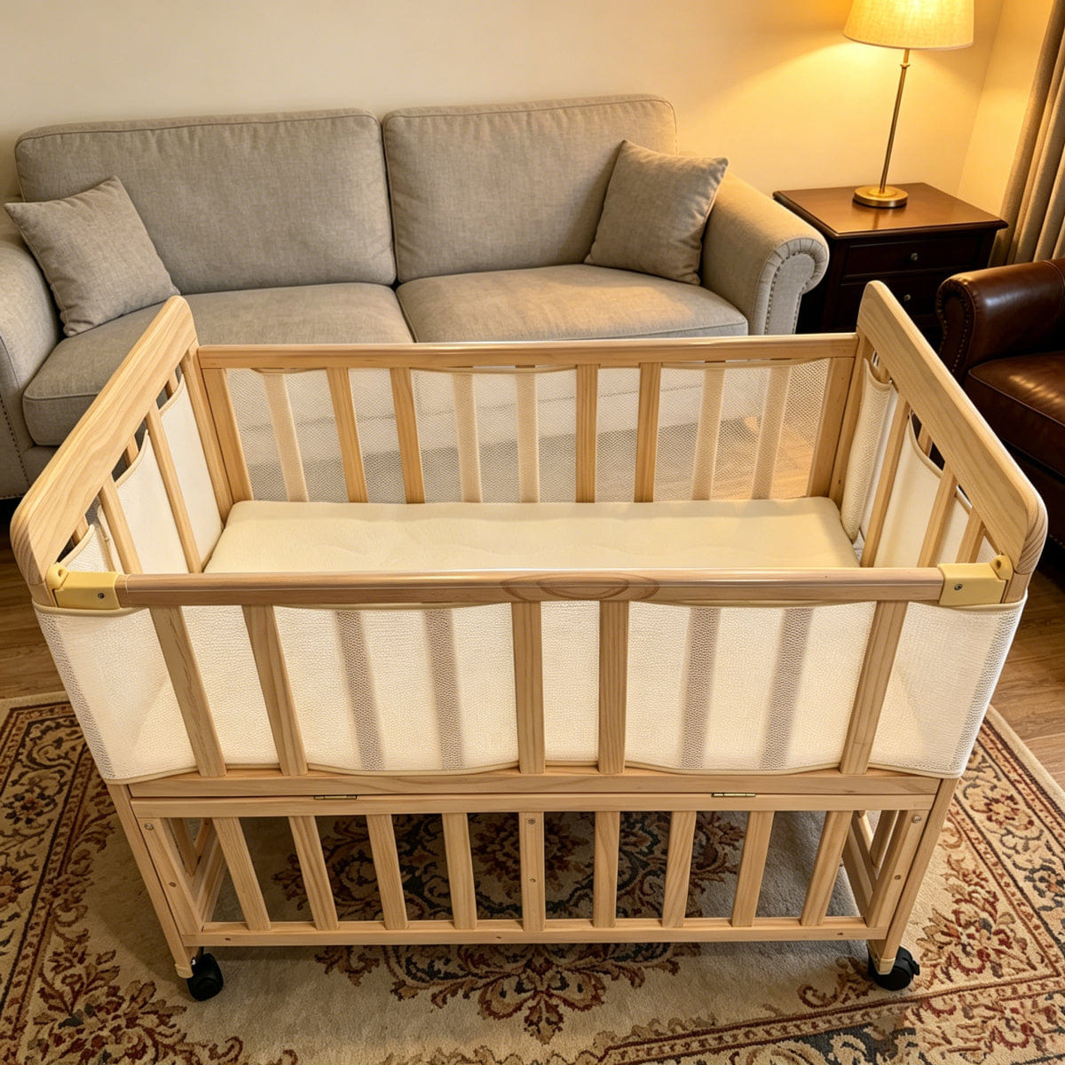 WOOD Streamdale Baby Wood Bedside Bassinet & Mattress Set