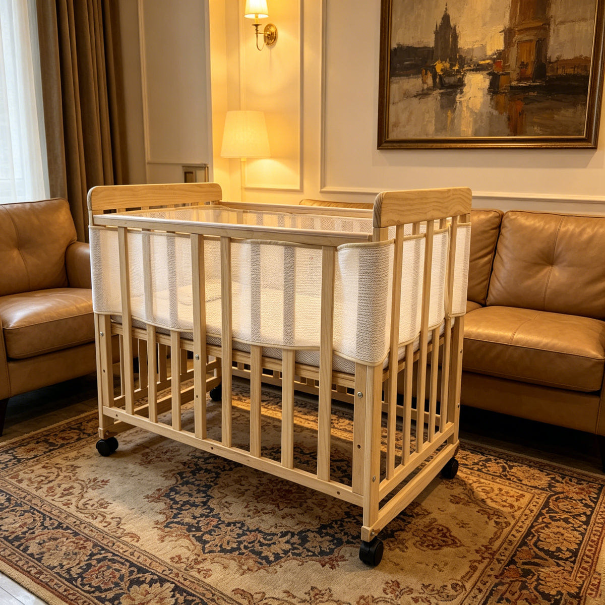 WOOD Streamdale Baby Wood Bedside Bassinet & Mattress Set