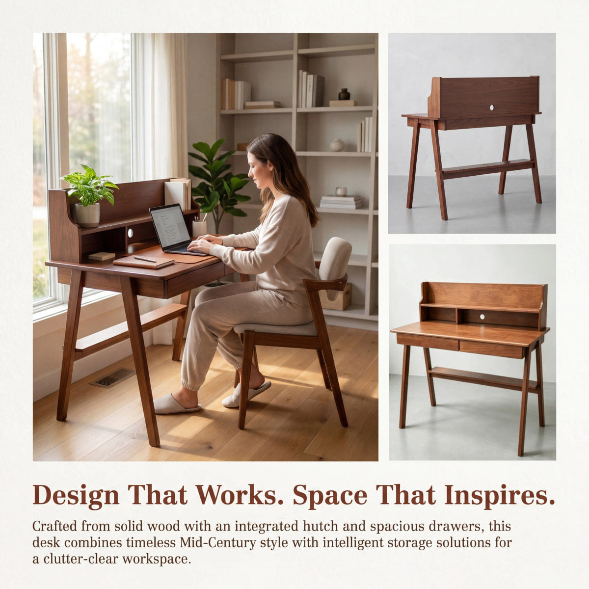 Drawer Streamdale Solid Wood Mid - Century Modern Computer Desk with Drawer