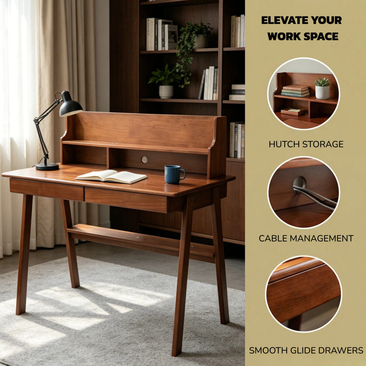 Drawer Streamdale Solid Wood Mid - Century Modern Computer Desk with Drawer
