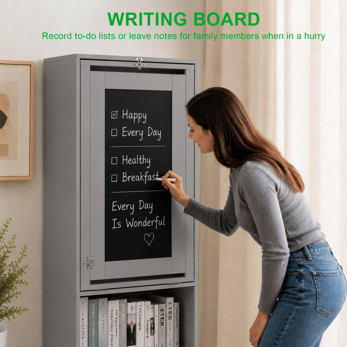 And Streamdale Folding Desk with Storage Shelves and Blackboard, Grey