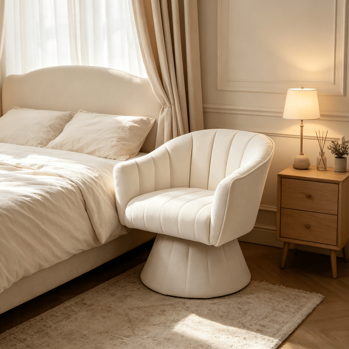Corduroy Streamdale Modern Channel Tufted 360° Swivel Accent Chair, Cream Corduroy