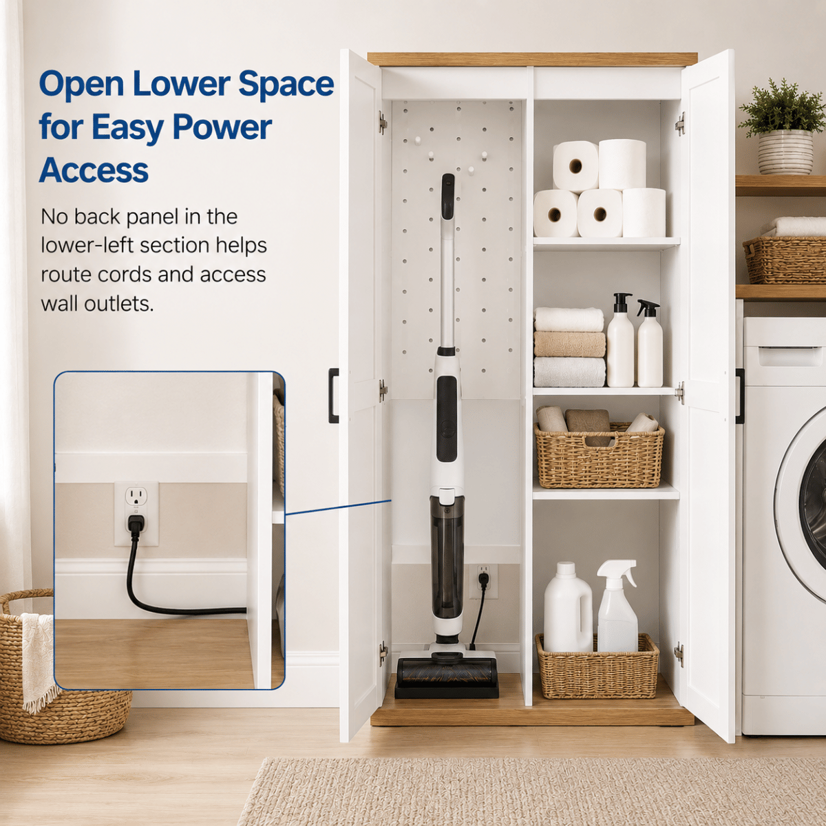 WHITE* Streamdale 68.9" Tall Wooden Broom & Vacuum Storage Cabinet with Adjustable Shelves - White