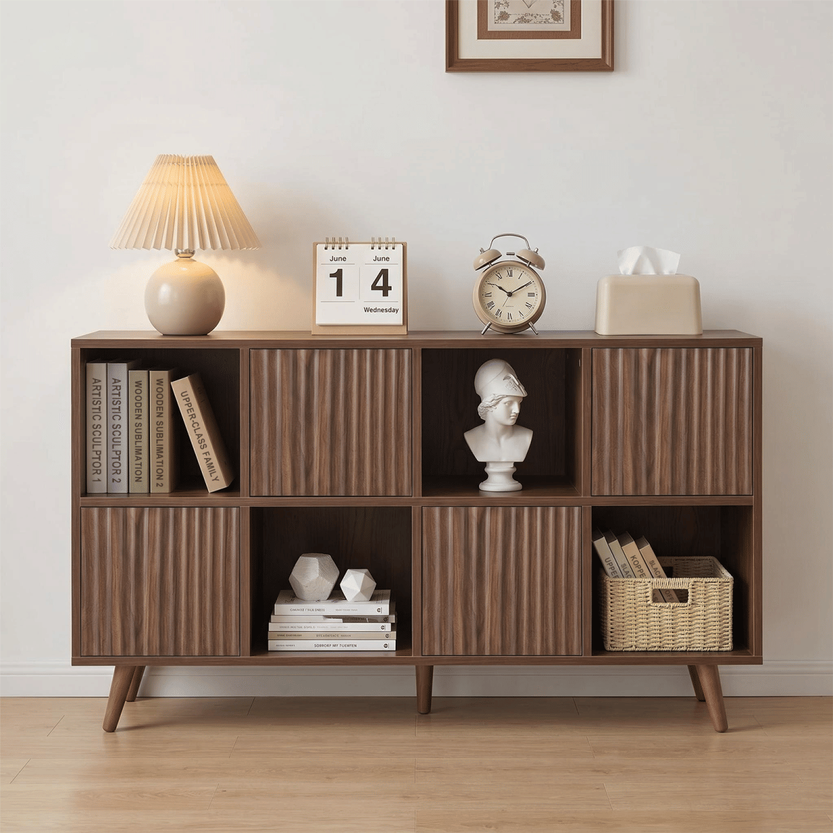 DOORS Streamdale 8 - Cube Storage Organizer Bookcase with 4 Doors, Walnut