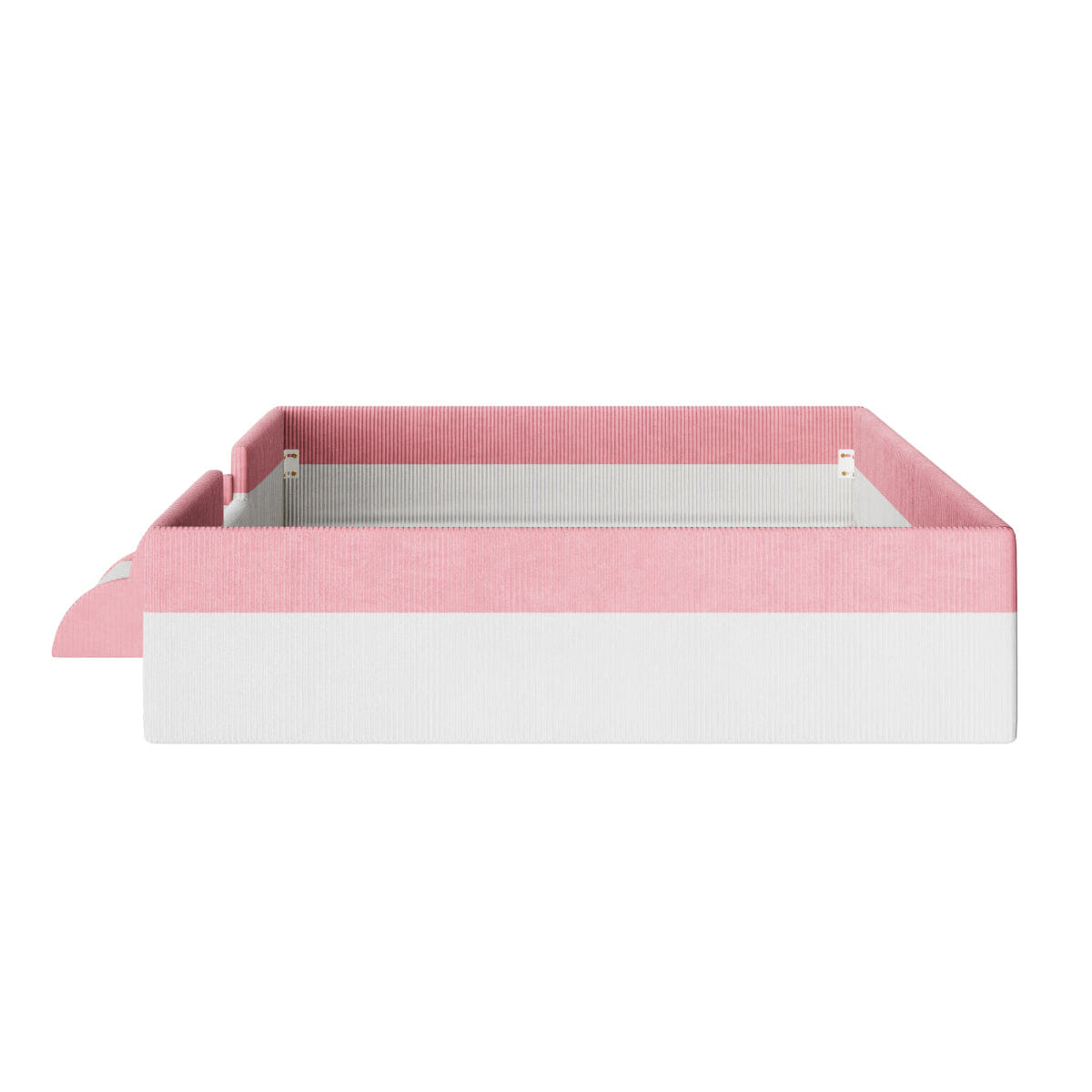 FLOOR Streamdale Full Size Upholstered Floor Bed with Fence, Steps & LED Lights, Pink