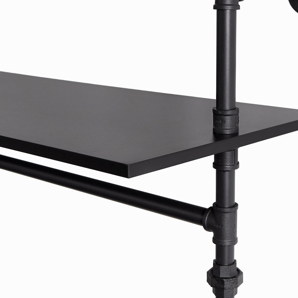 INDUSTRIAL Streamdale Industrial Pipe Clothing Rack with LED Lights & Shelves, Black
