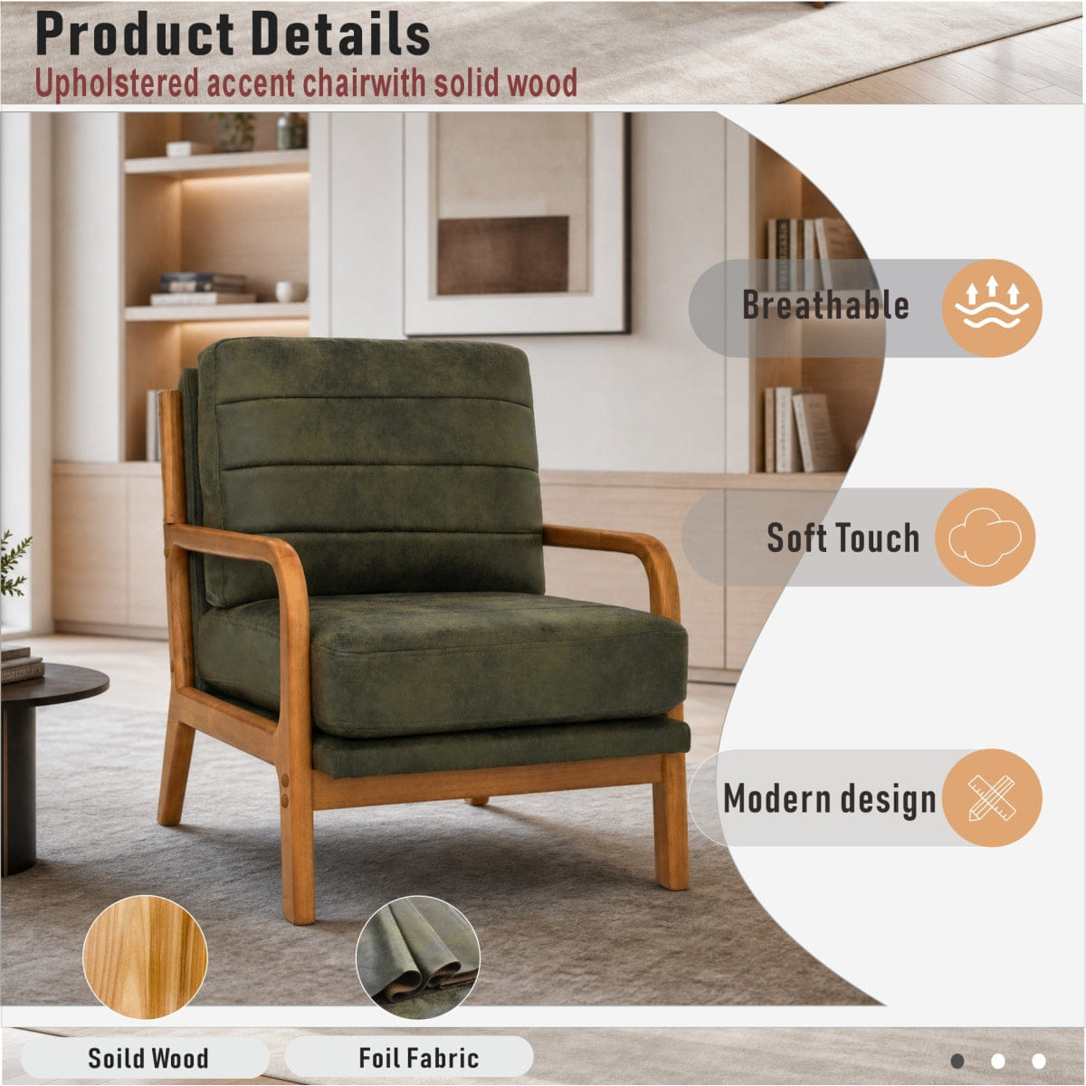 !SOLID Streamdale Solid Wood Accent Chair with Foil Fabric and Memory Foam Cushion