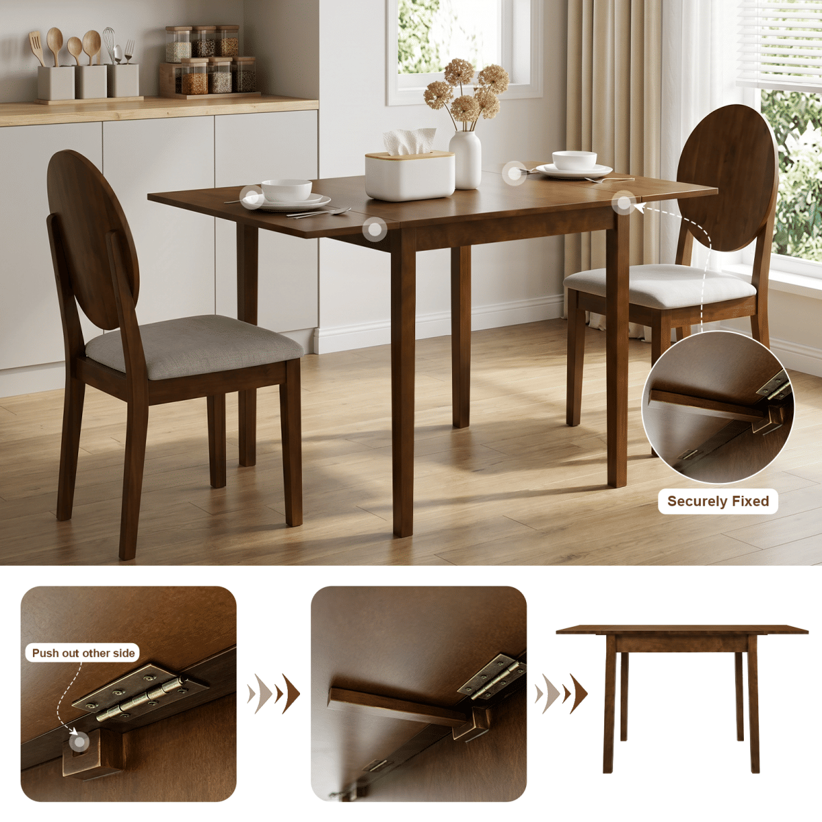 WOOD Streamdale Extendable Wood Dining Table for Small Spaces (Walnut)