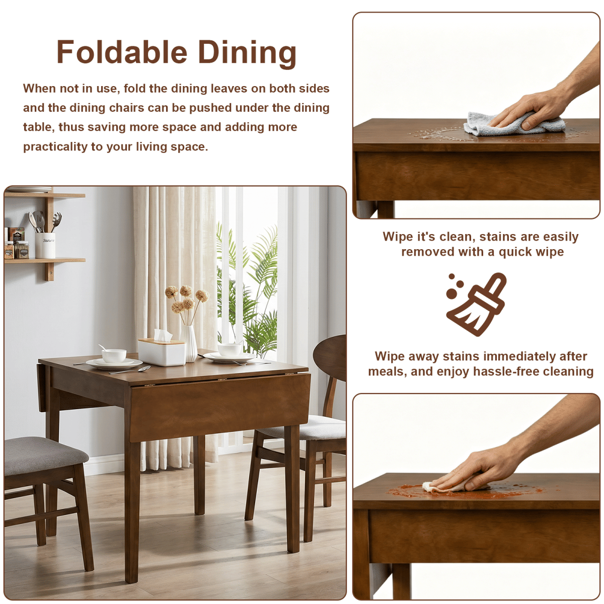 WOOD Streamdale Extendable Wood Dining Table for Small Spaces (Walnut)