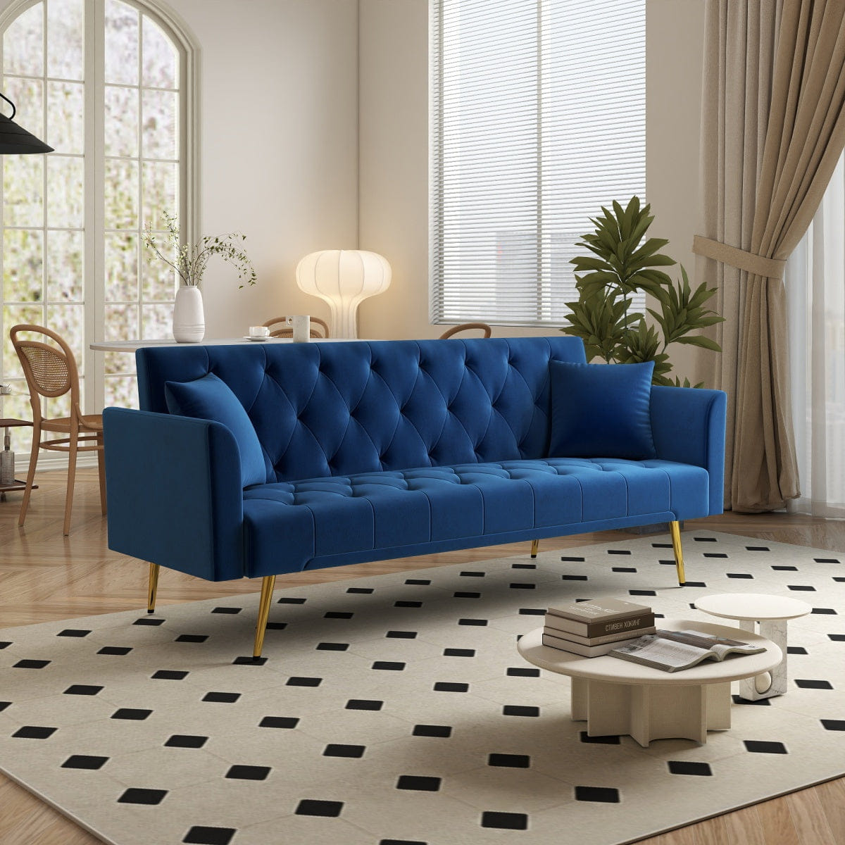 Blue Velvet Streamdale 72" Blue Velvet Tufted Convertible Sleeper Sofa Modern Retro