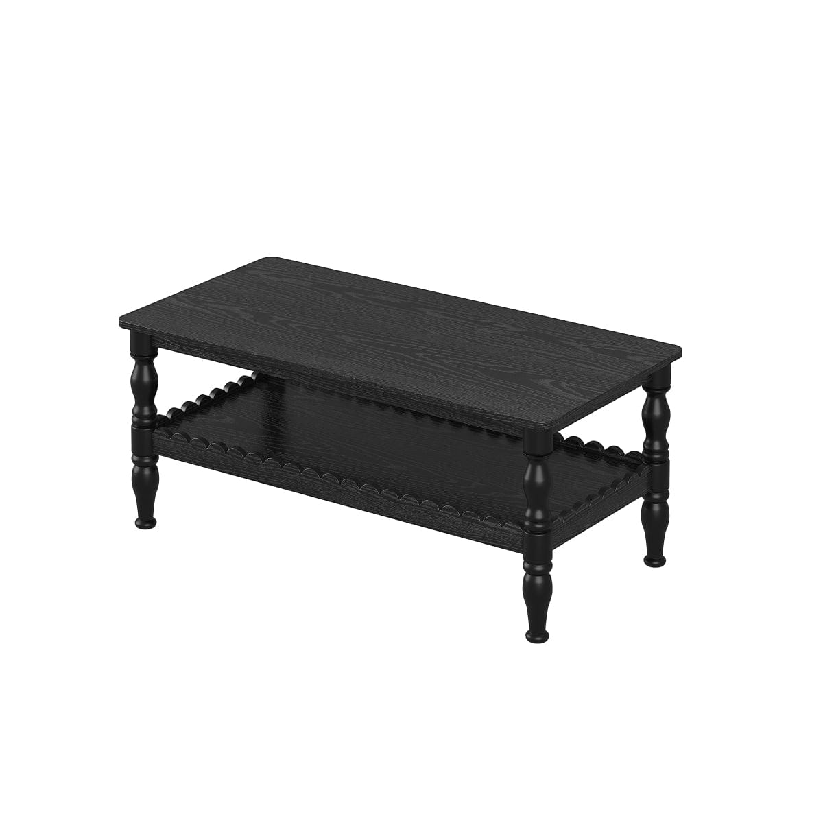 !SOLID Streamdale Solid Wood 2 - Tier Rectangle Coffee Table with Storage, Black