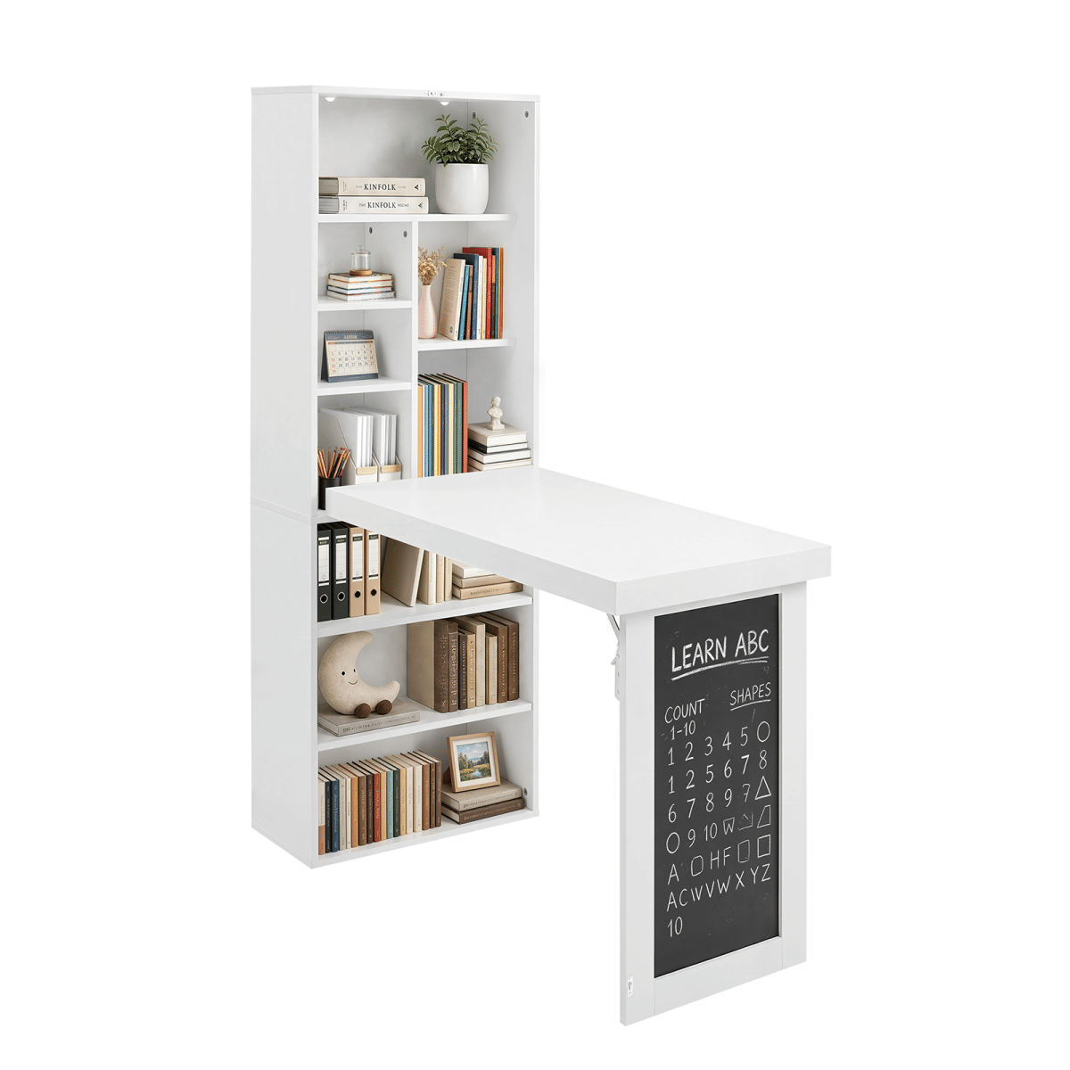 WHITE* Streamdale Folding Convertible Desk with Storage Shelves and Blackboard (White)