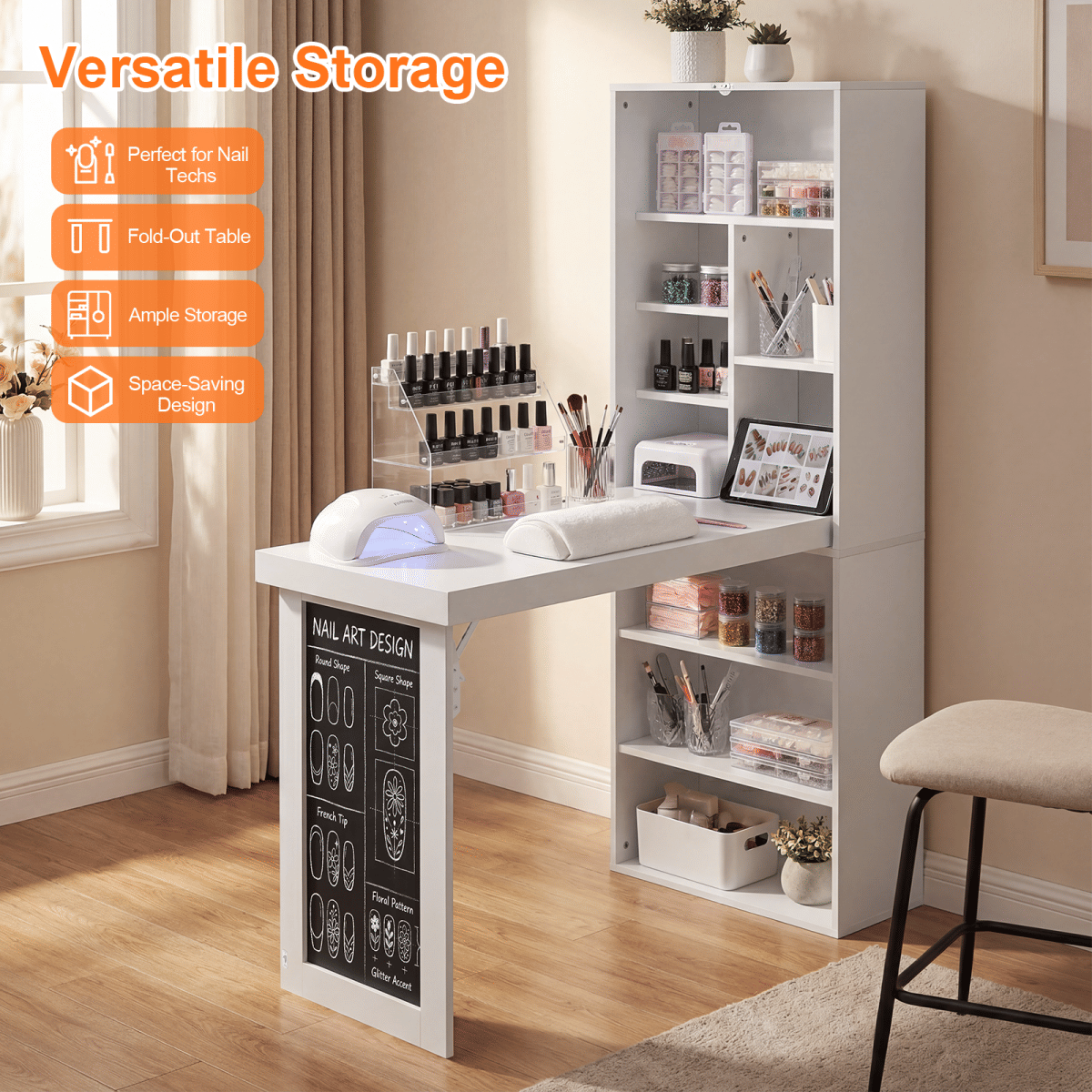 WHITE* Streamdale Folding Convertible Desk with Storage Shelves and Blackboard (White)