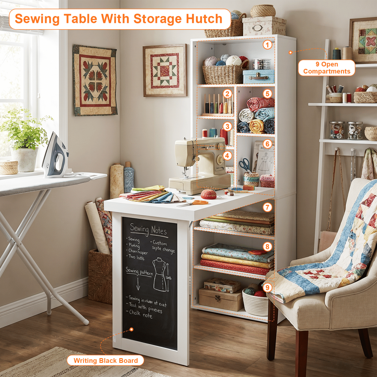 WHITE* Streamdale Folding Convertible Desk with Storage Shelves and Blackboard (White)