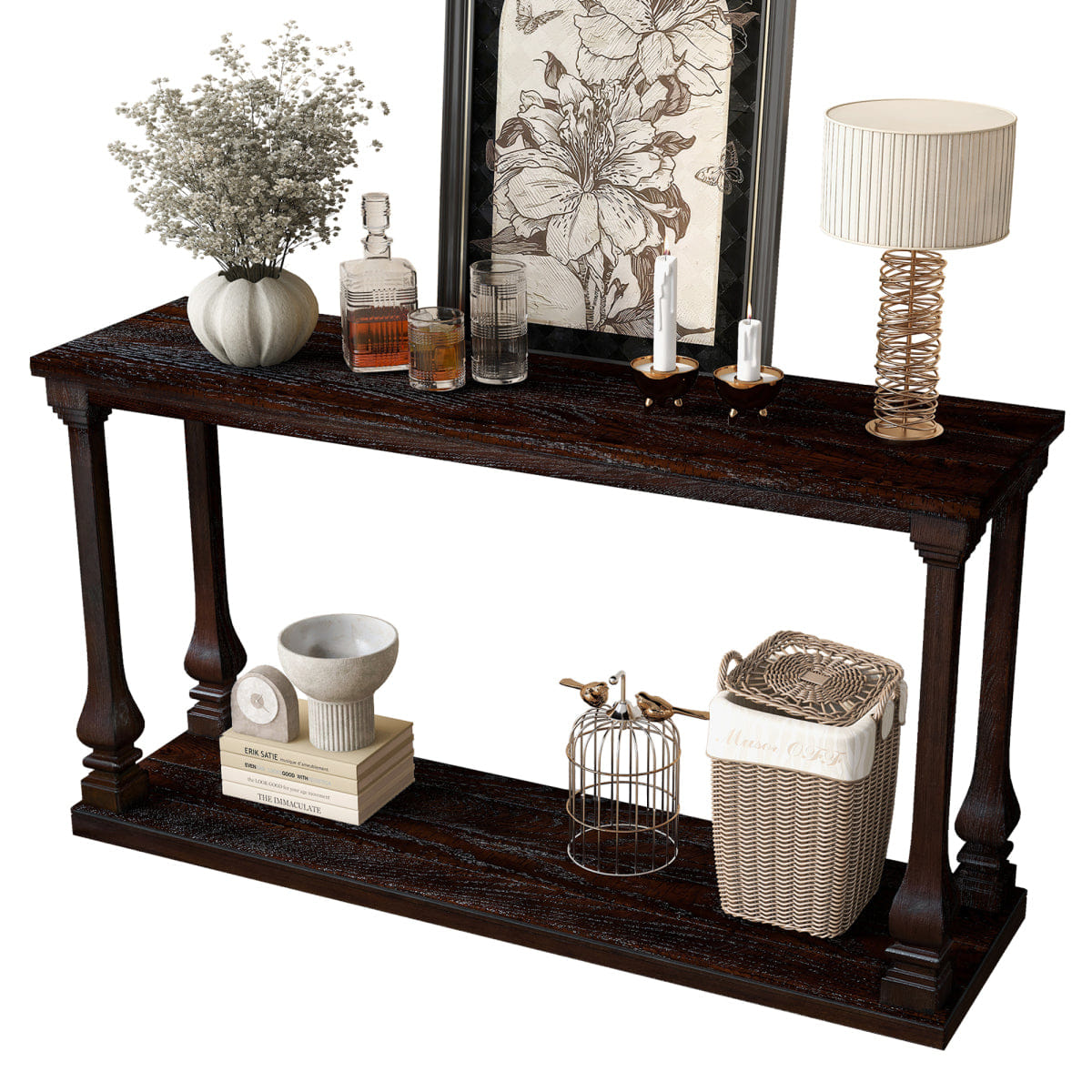 WOOD Streamdale Farmhouse 59" Wood Long Console Table, Espresso