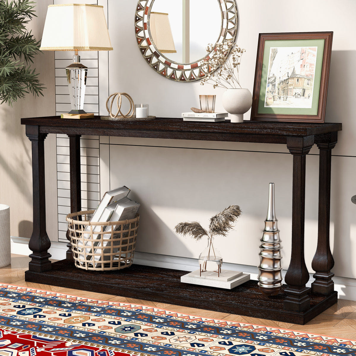 WOOD Streamdale Farmhouse 59" Wood Long Console Table, Espresso
