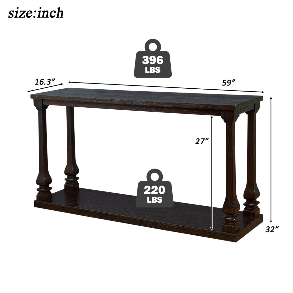 WOOD Streamdale Farmhouse 59" Wood Long Console Table, Espresso