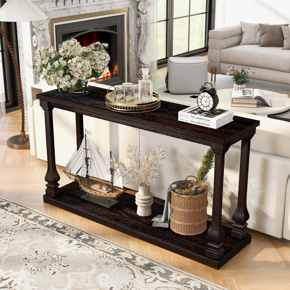 WOOD Streamdale Farmhouse 59" Wood Long Console Table, Espresso