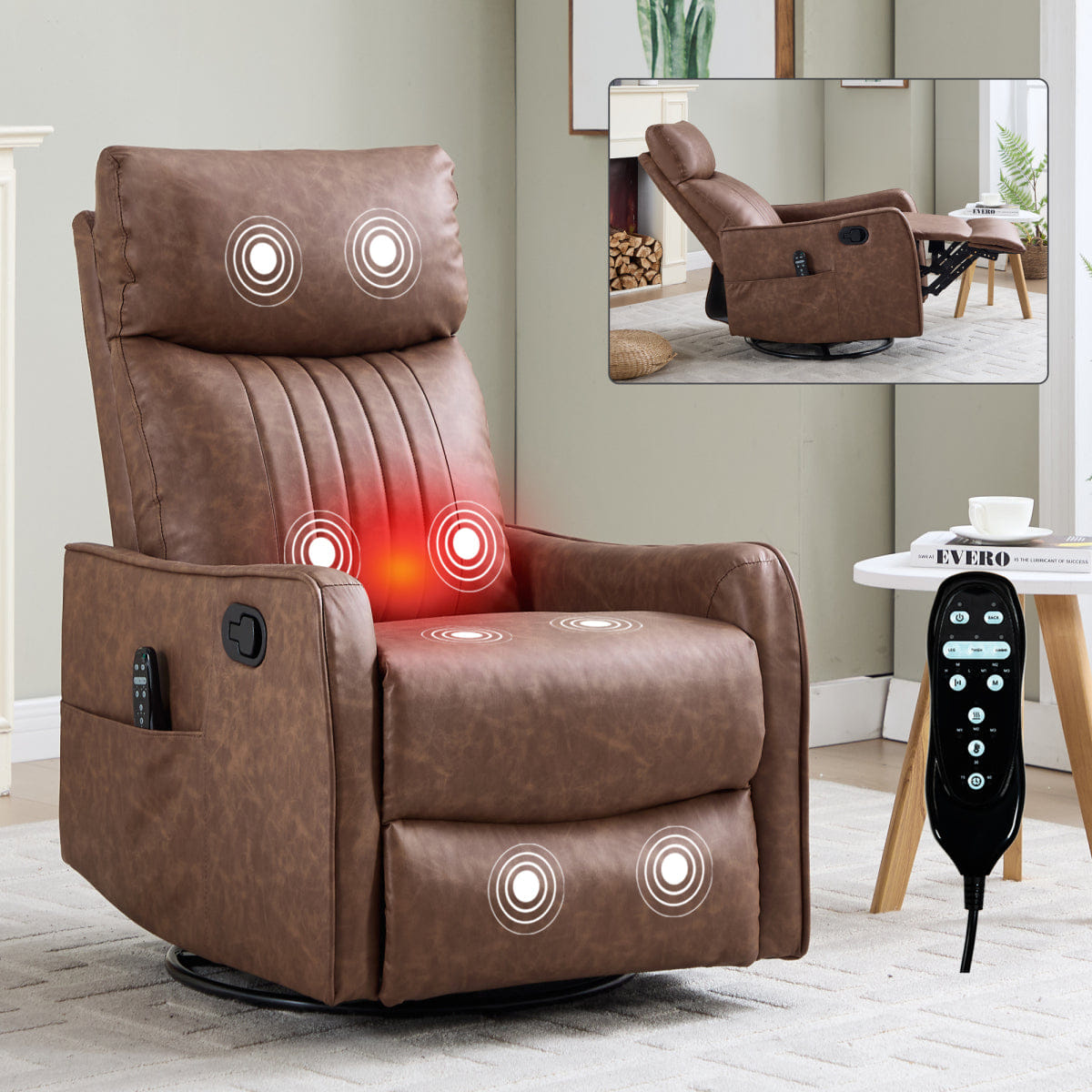 And Streamdale Brown Faux Leather Rocker Recliner with Heat and Massage
