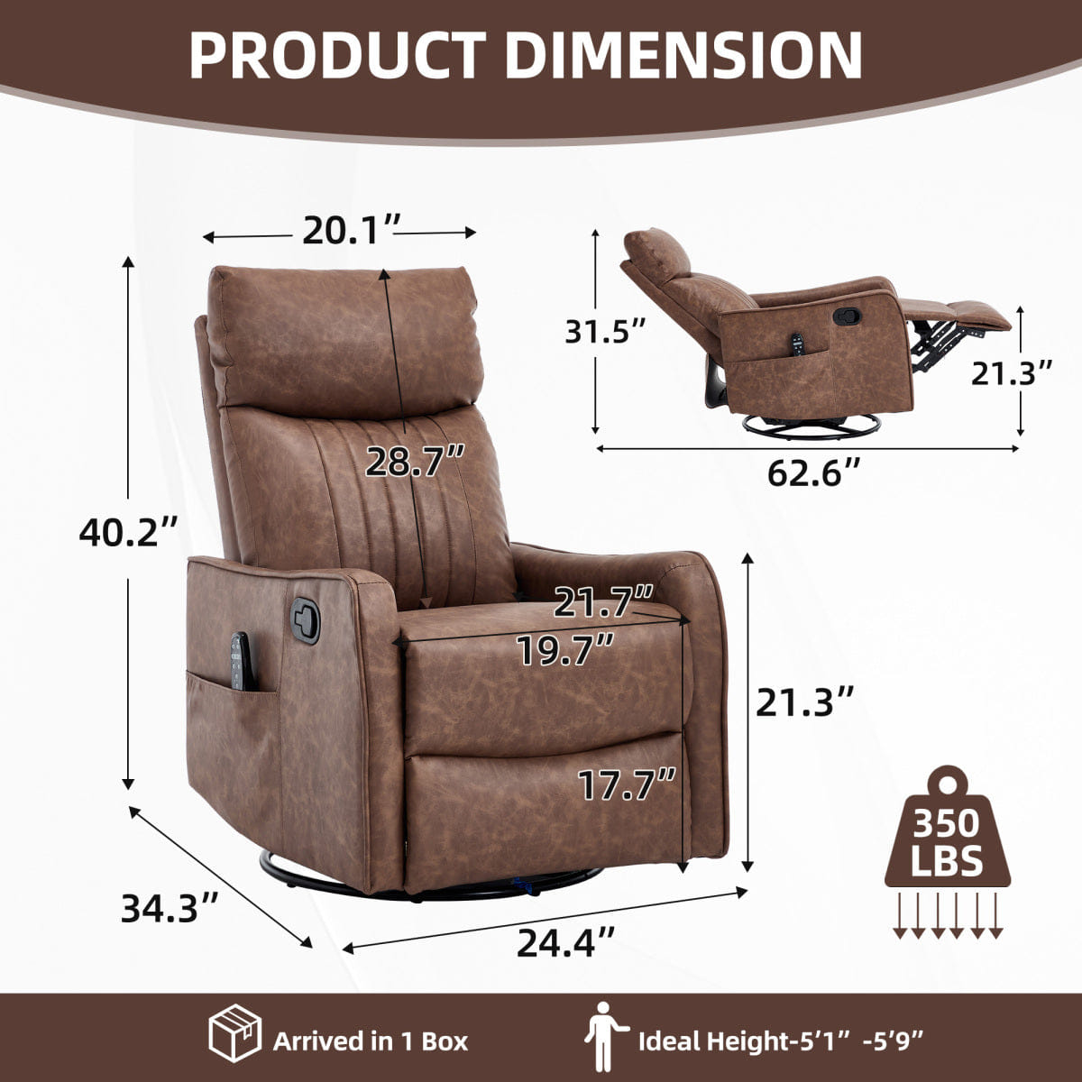 And Streamdale Brown Faux Leather Rocker Recliner with Heat and Massage