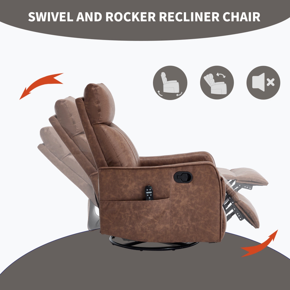 And Streamdale Brown Faux Leather Rocker Recliner with Heat and Massage
