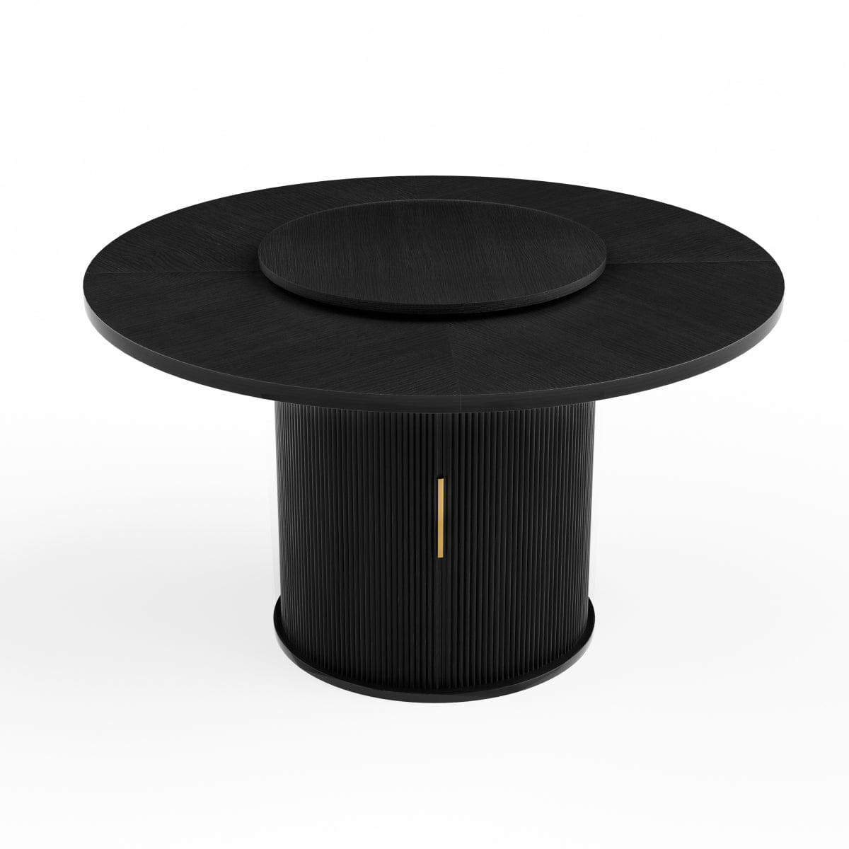 DOORS Streamdale 55" Round 6 - Person Dining Table with Storage, Lazy Susan & Sliding Doors (Black)
