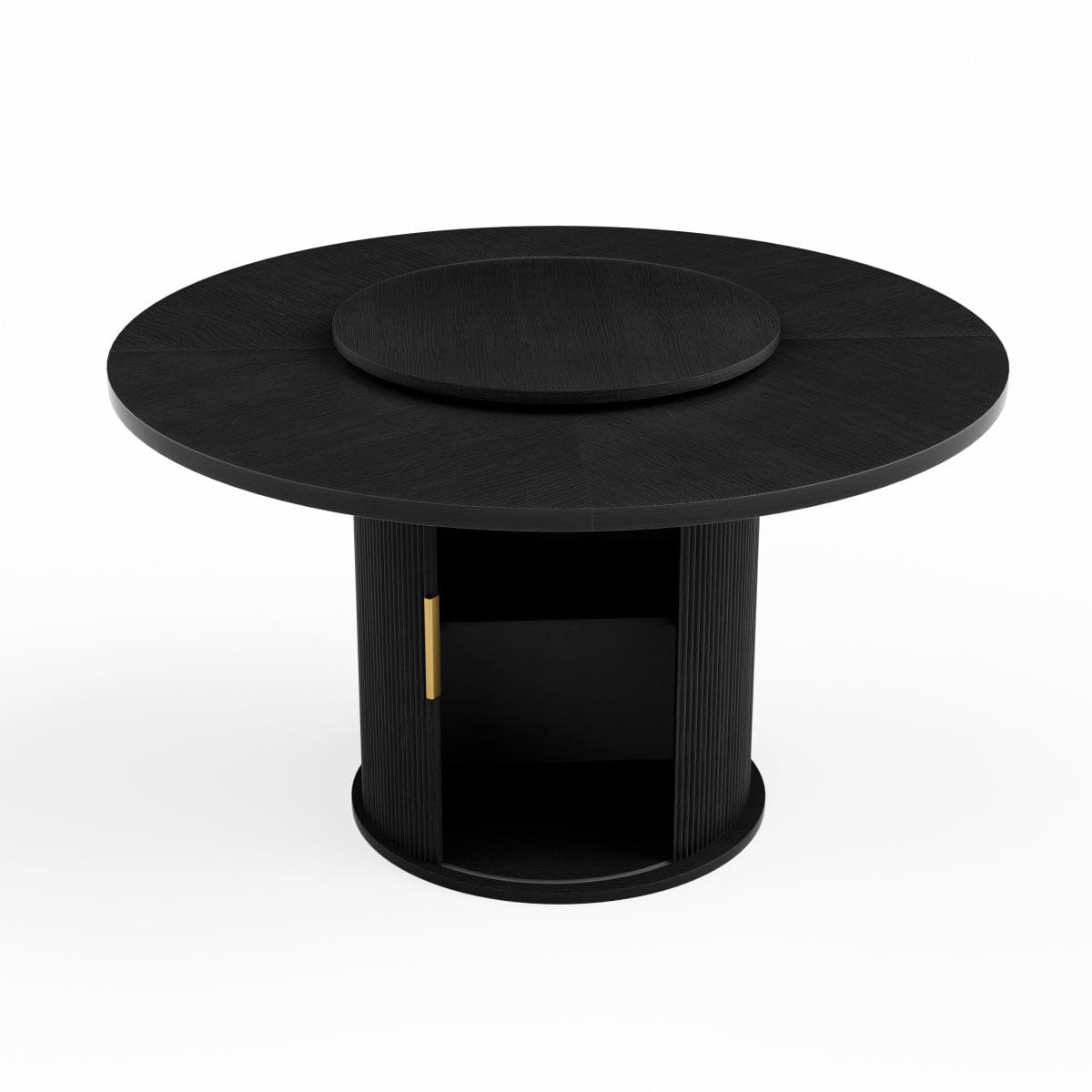 DOORS Streamdale 55" Round 6 - Person Dining Table with Storage, Lazy Susan & Sliding Doors (Black)