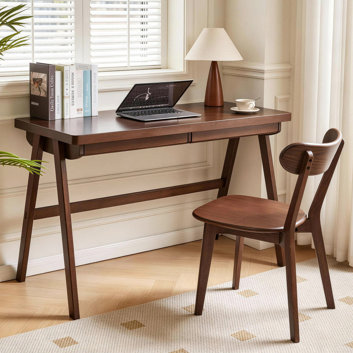 Drawer Streamdale Solid Wood Computer Desk, Retro Walnut Writing Table with Drawer, 47