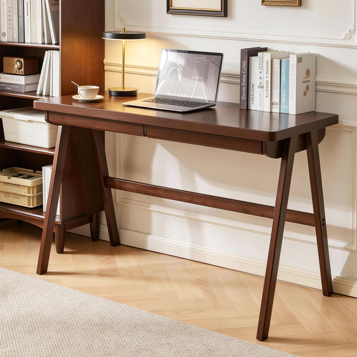 Drawer Streamdale Solid Wood Computer Desk, Retro Walnut Writing Table with Drawer, 47