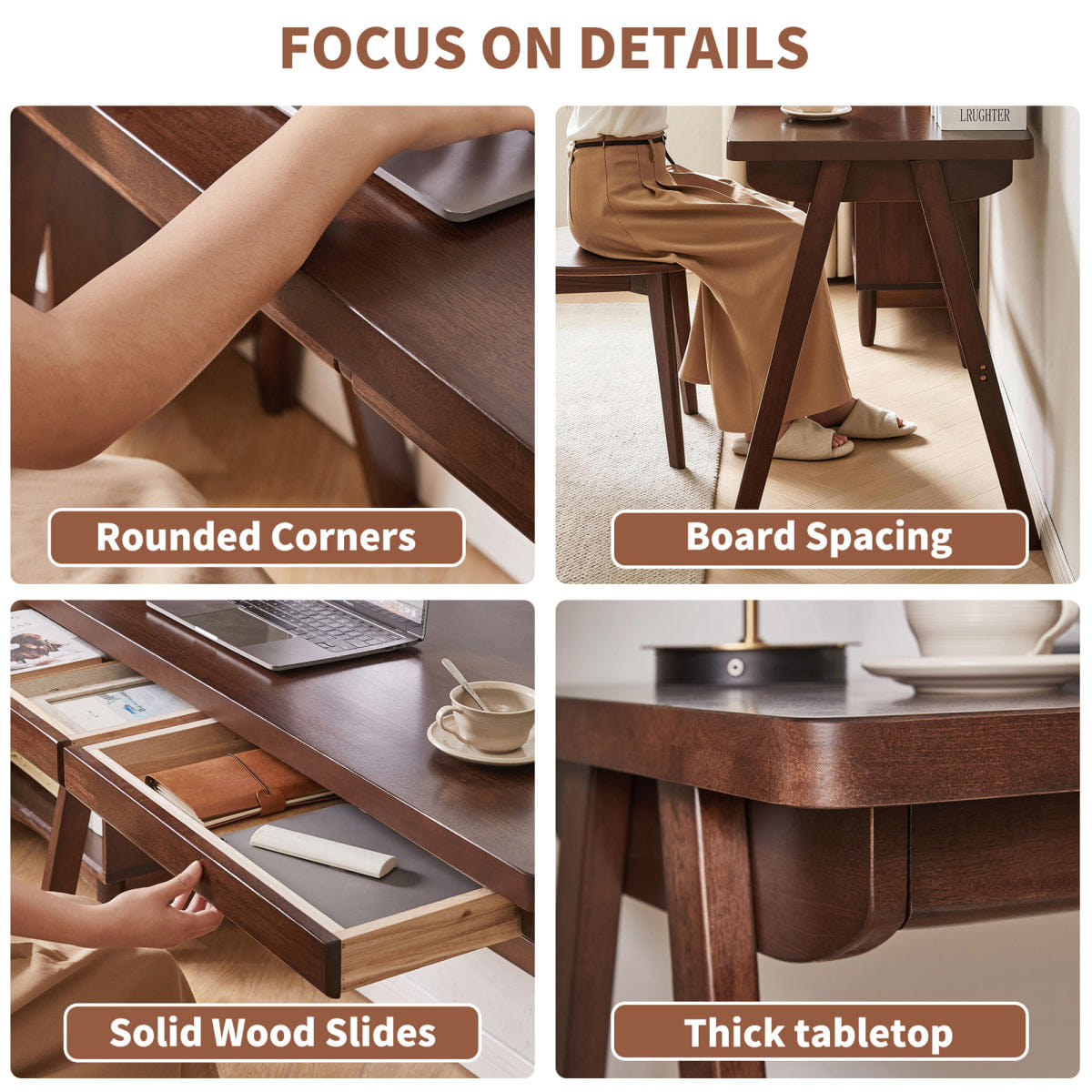 Drawer Streamdale Solid Wood Computer Desk, Retro Walnut Writing Table with Drawer, 47