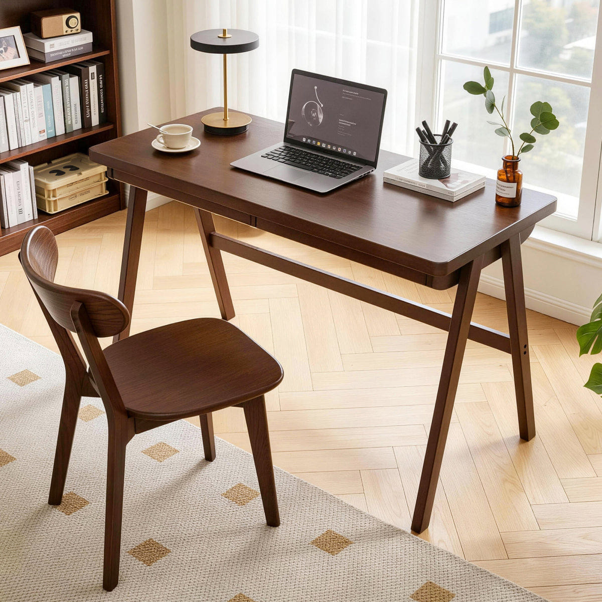 Drawer Streamdale Solid Wood Computer Desk, Retro Walnut Writing Table with Drawer, 47