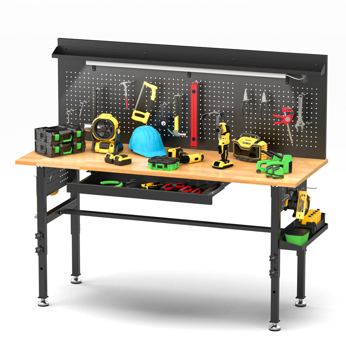 !SOLID Streamdale 60" Workbench with Solid Wood Top, Drawers, Power Outlet, and LED Light