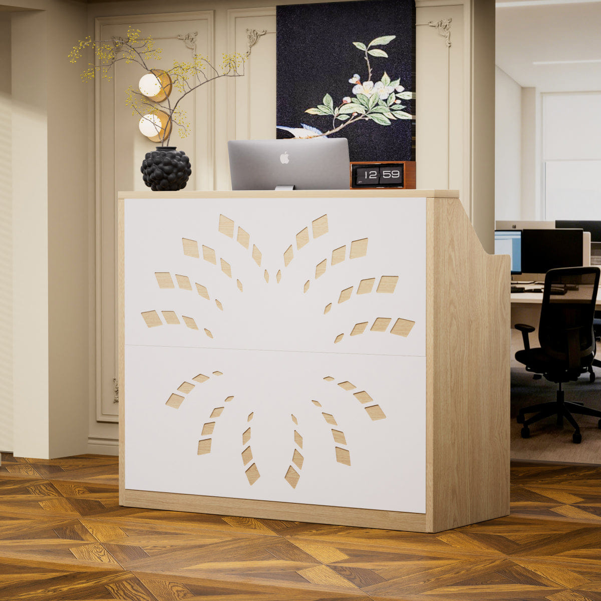 RECEPTION Streamdale 46.5" Modern Reception Desk with Storage Cabinet, Natural & White