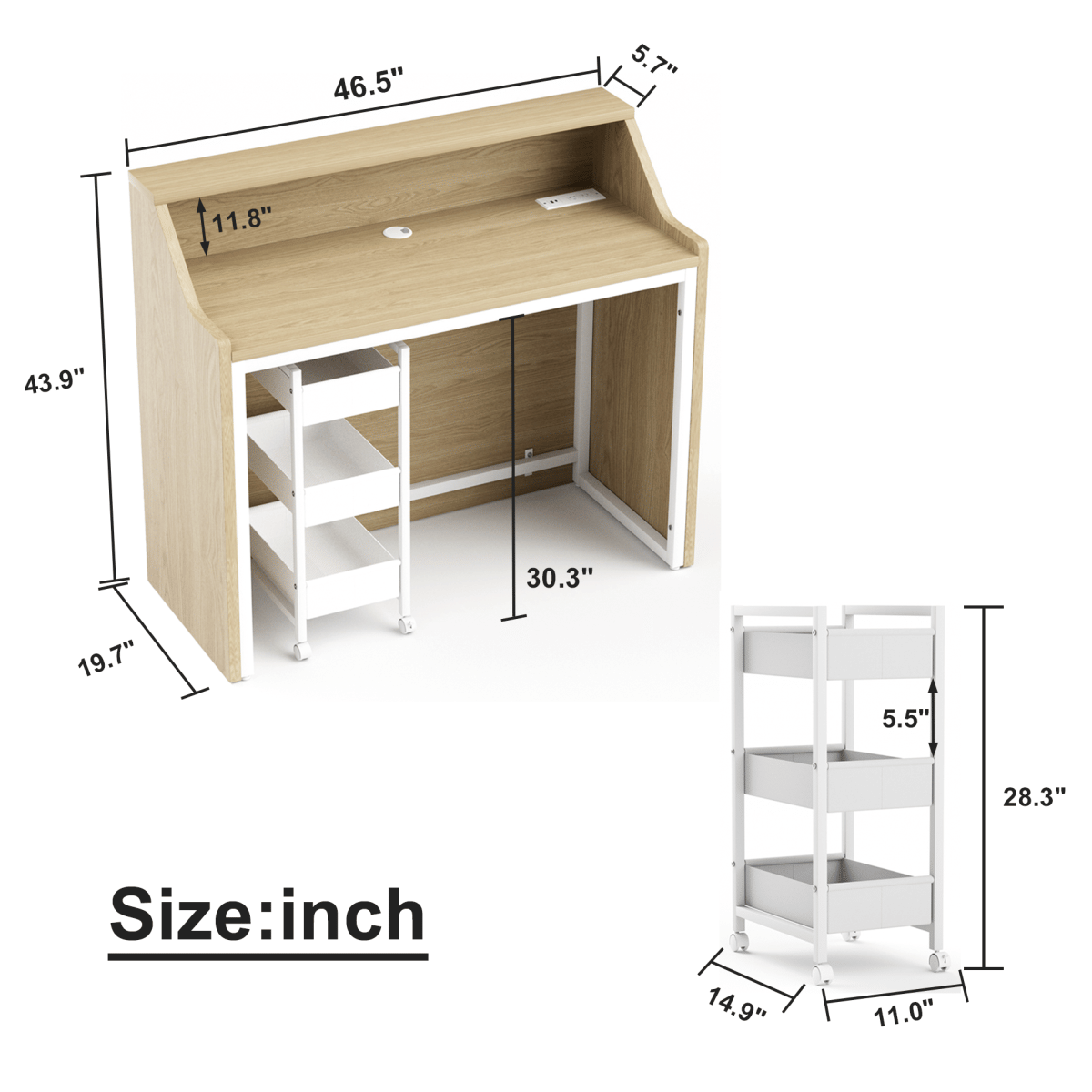 RECEPTION Streamdale 46.5" Modern Reception Desk with Storage Cabinet, Natural & White