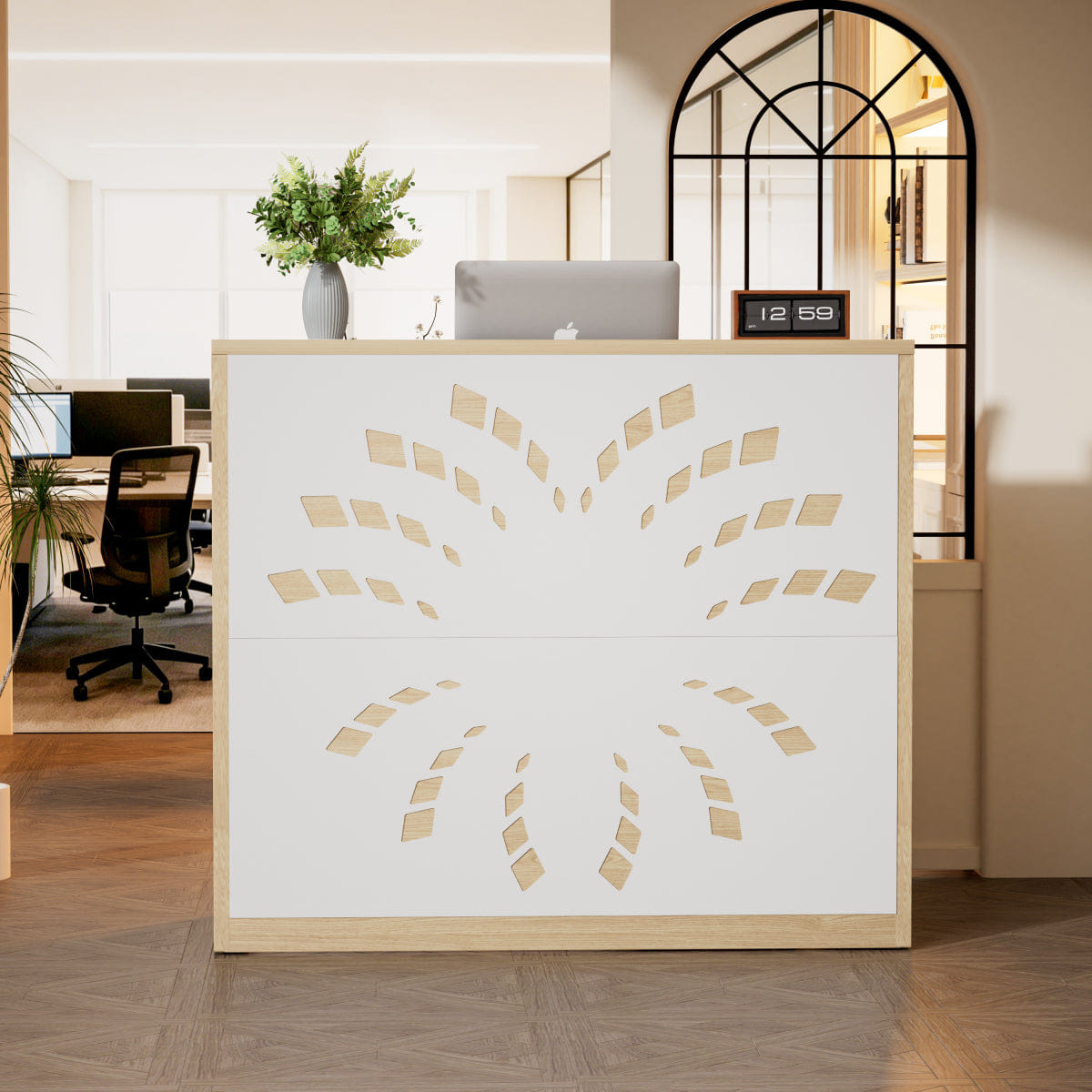 RECEPTION Streamdale 46.5" Modern Reception Desk with Storage Cabinet, Natural & White