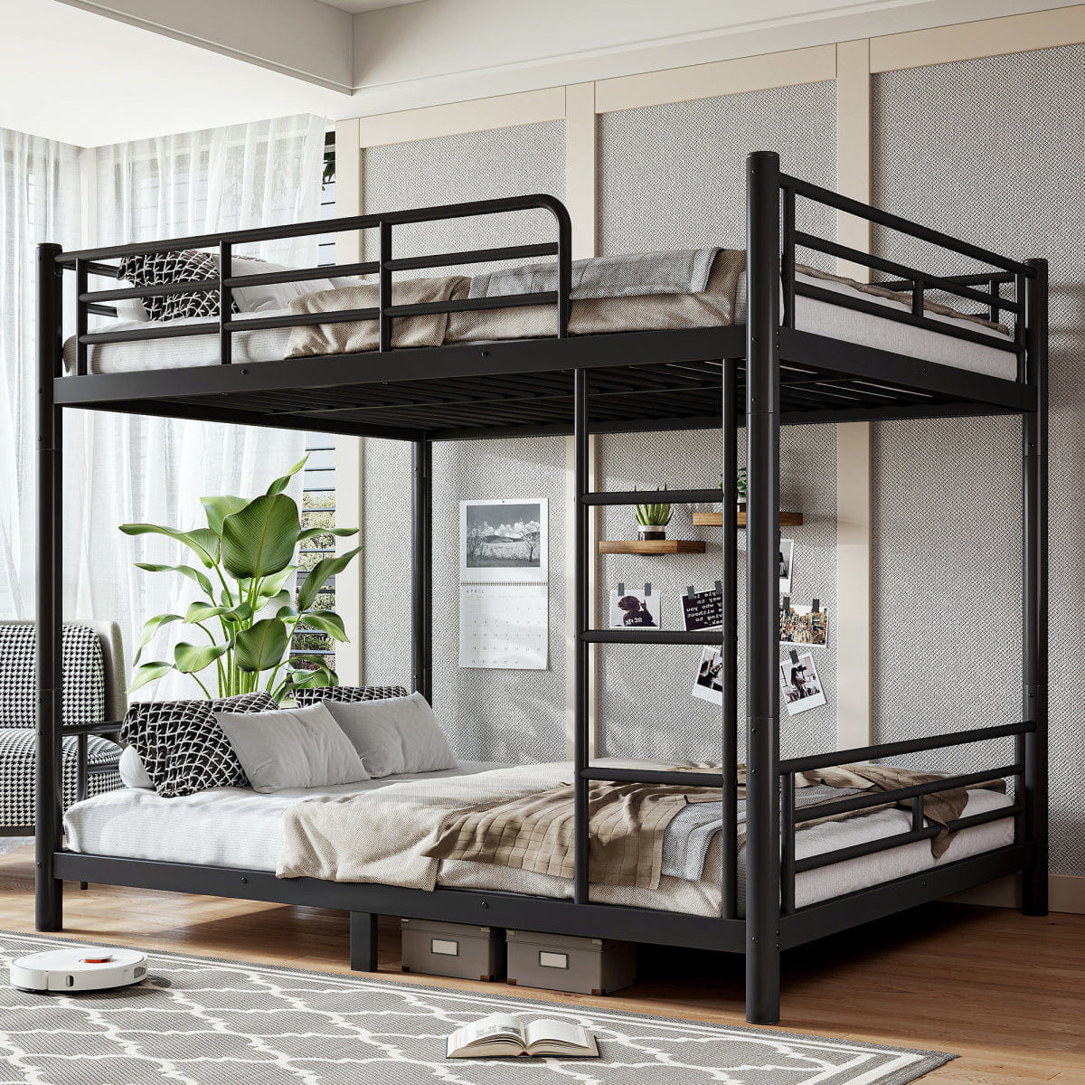 TWO Streamdale Queen over Queen Metal Bunk Bed, Converts to Two Beds, Black