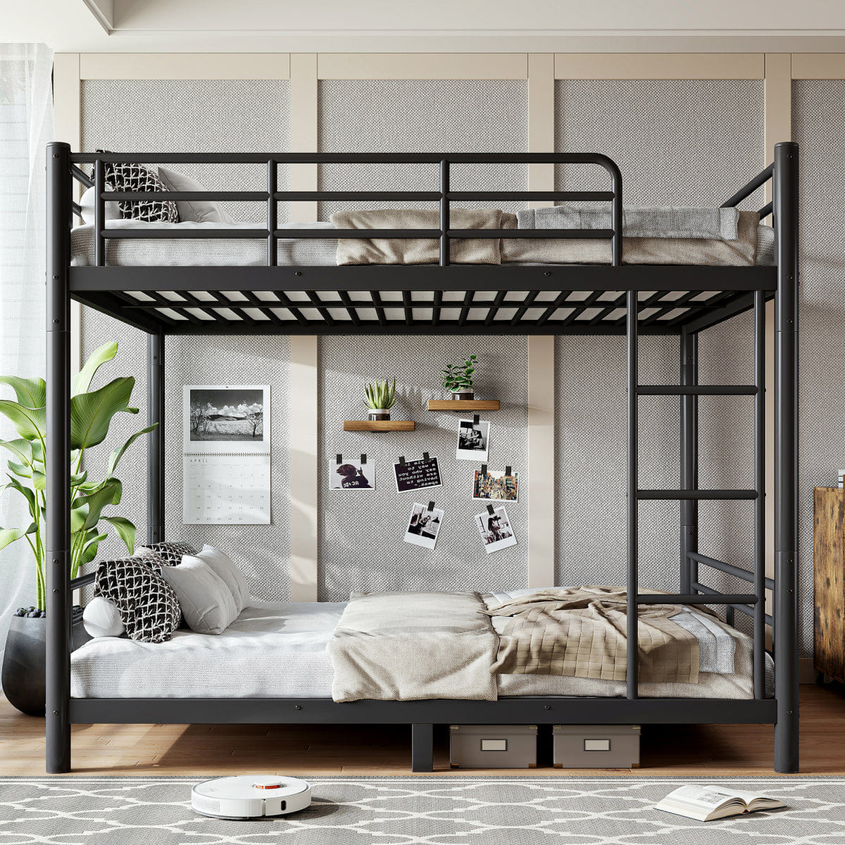 TWO Streamdale Queen over Queen Metal Bunk Bed, Converts to Two Beds, Black
