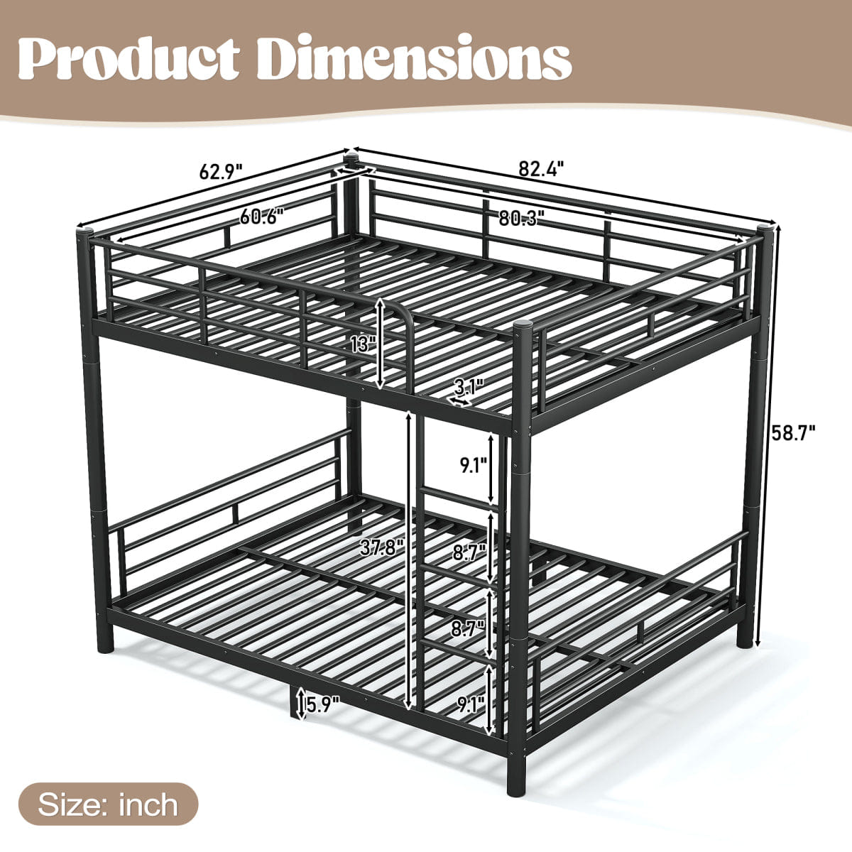 TWO Streamdale Queen over Queen Metal Bunk Bed, Converts to Two Beds, Black