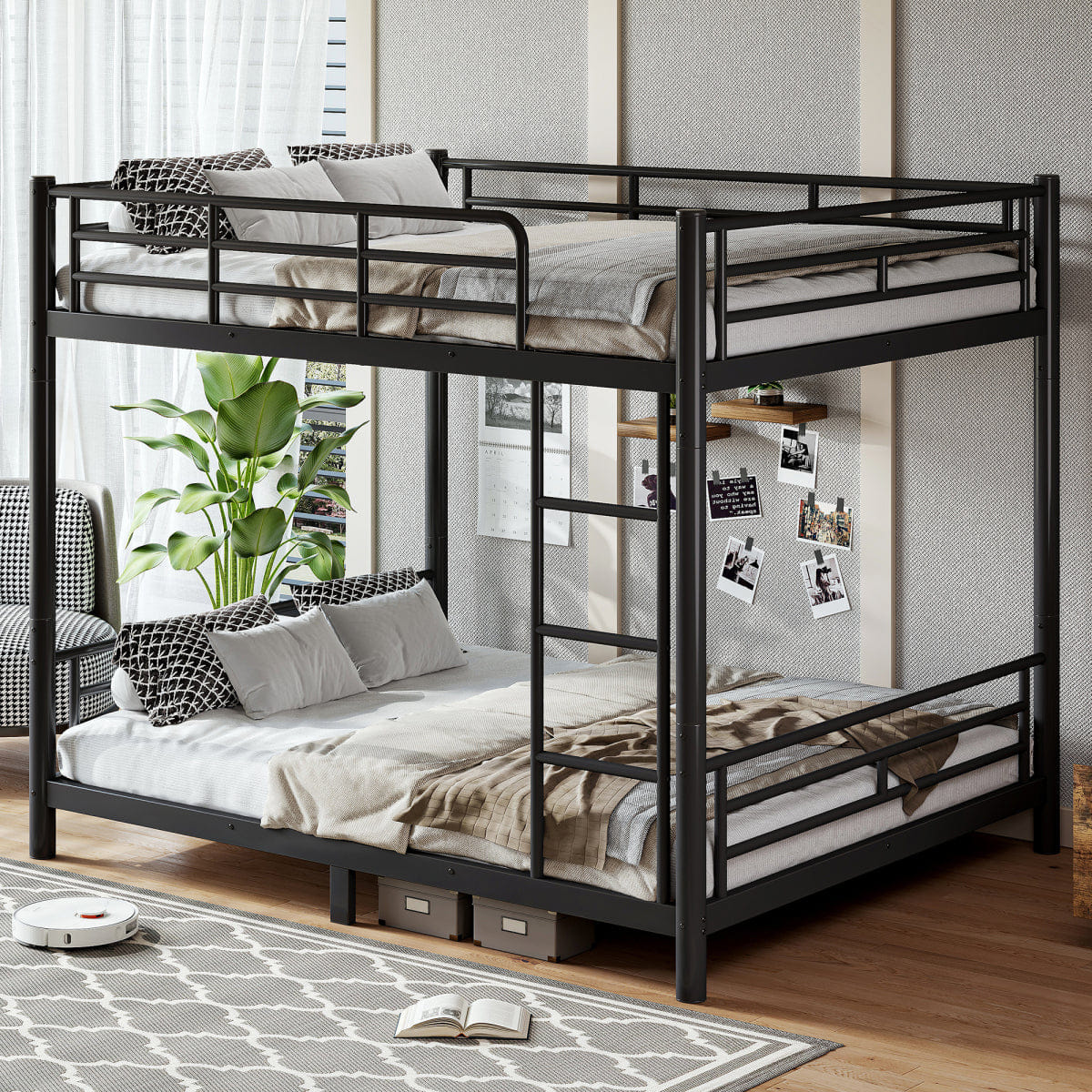 TWO Streamdale Queen over Queen Metal Bunk Bed, Converts to Two Beds, Black