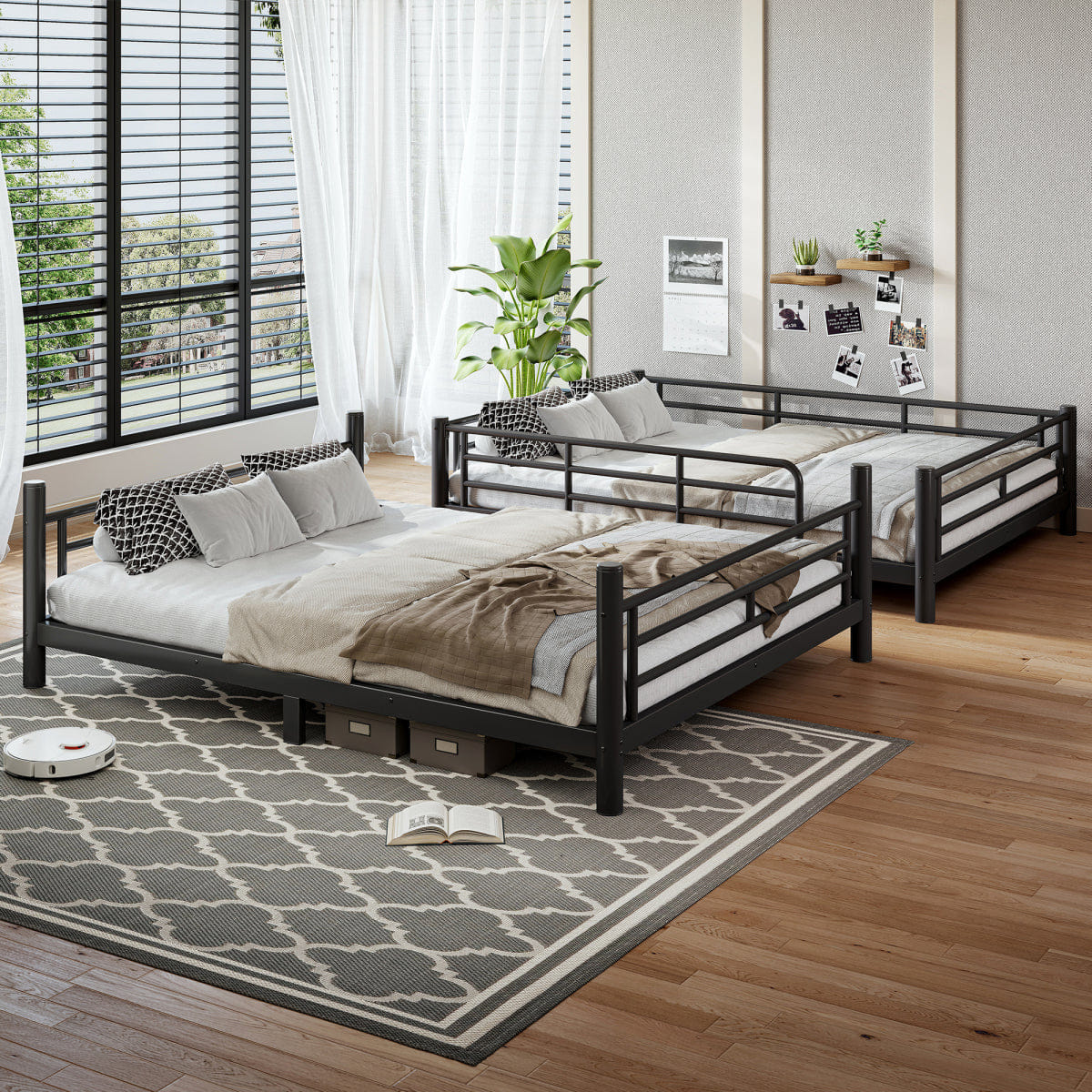 TWO Streamdale Queen over Queen Metal Bunk Bed, Converts to Two Beds, Black