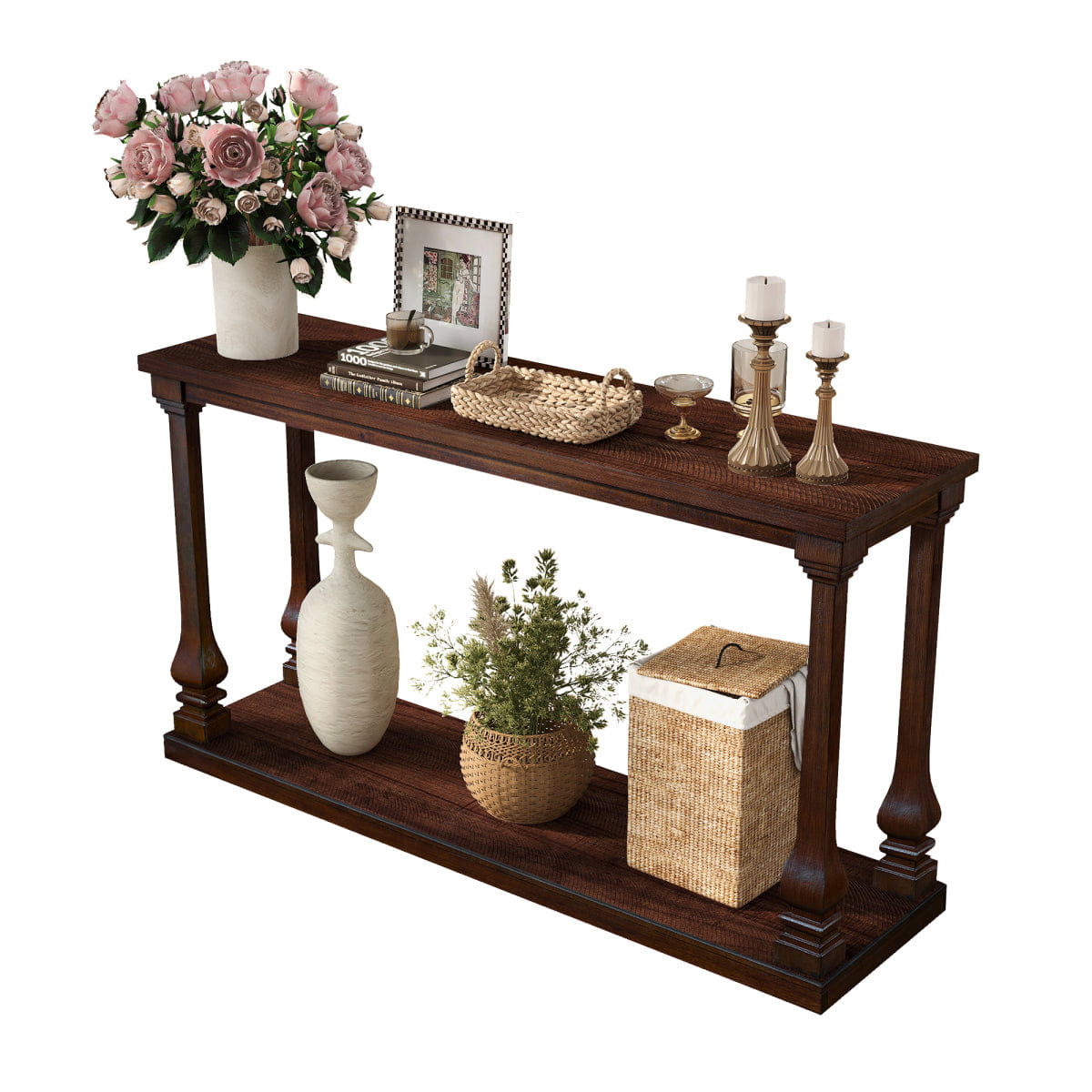 WOOD Streamdale Farmhouse 59" Wood Long Console Table, Walnut