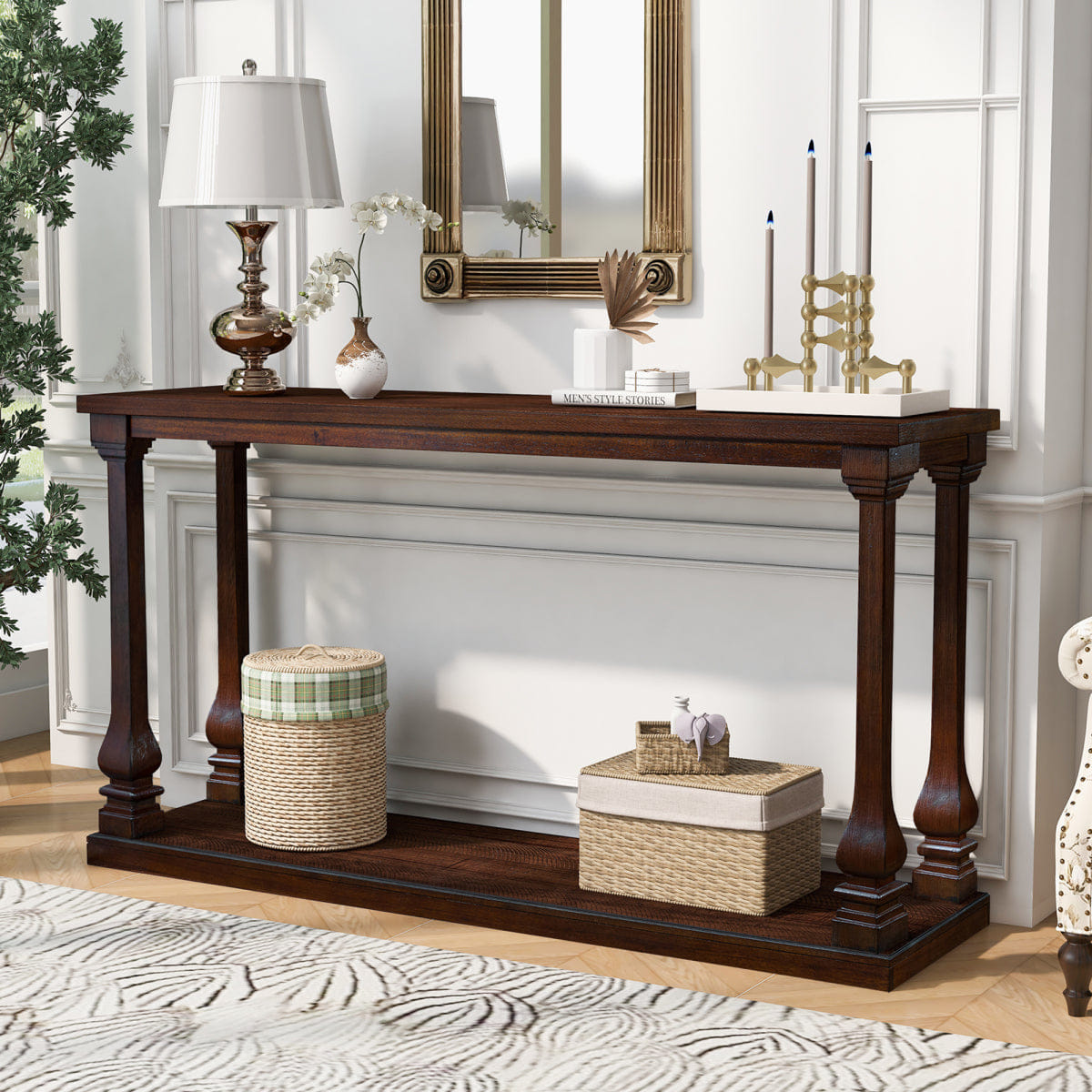 WOOD Streamdale Farmhouse 59" Wood Long Console Table, Walnut