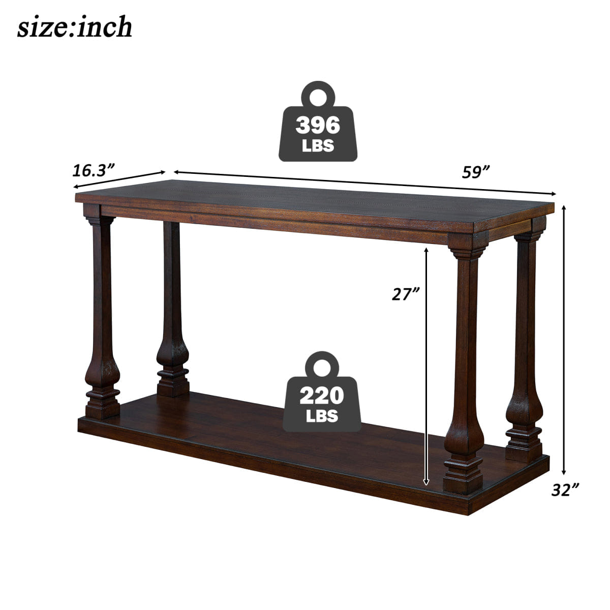 WOOD Streamdale Farmhouse 59" Wood Long Console Table, Walnut