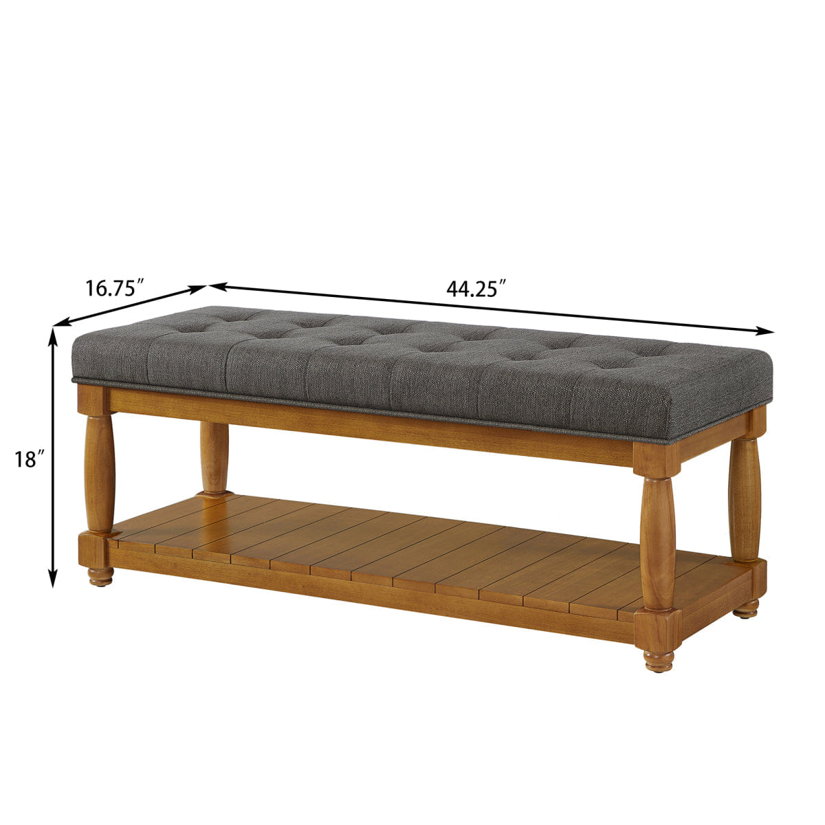 !SOLID Streamdale Upholstered Linen Storage Bench with Shelf and Solid Wood Legs, Granite