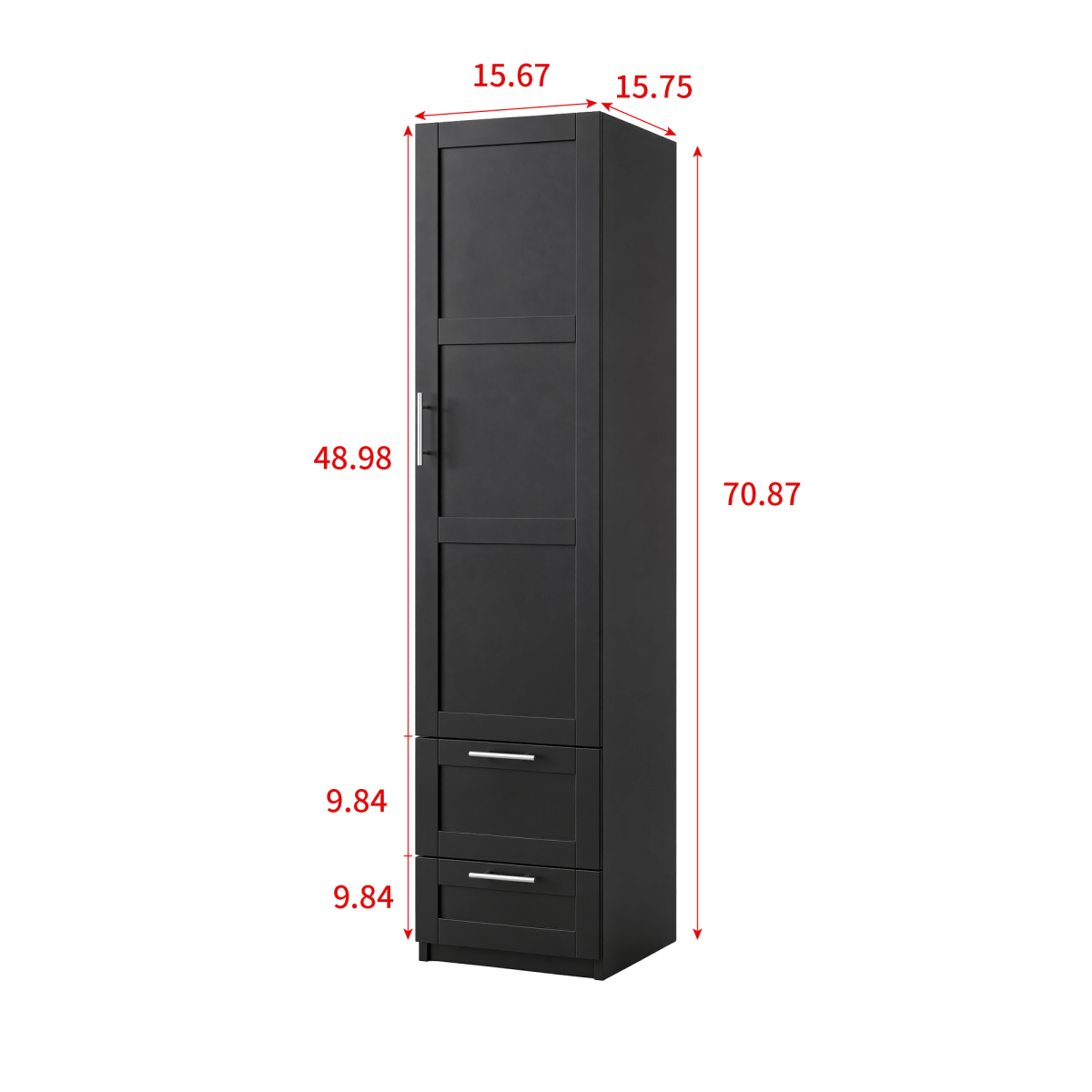 And Streamdale Tall Kitchen Pantry Freestanding Cabinet with Door and Two Drawers, BLACK
