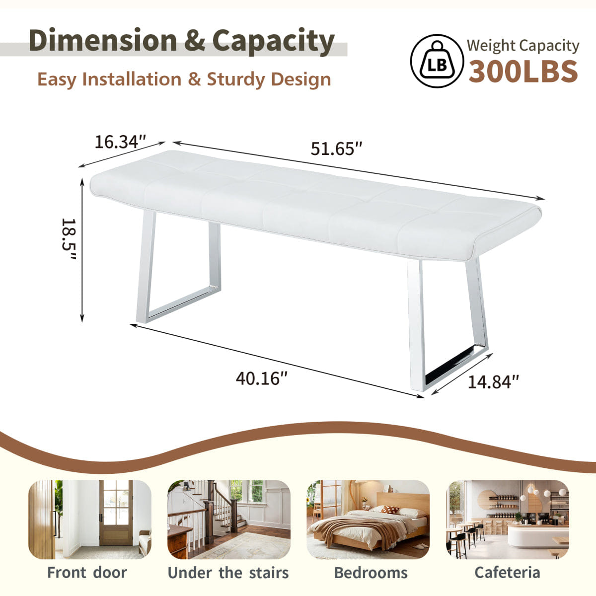 WHITE* Streamdale Upholstered Leather Dining Bench for 2 - 3 with Metal Legs (White)